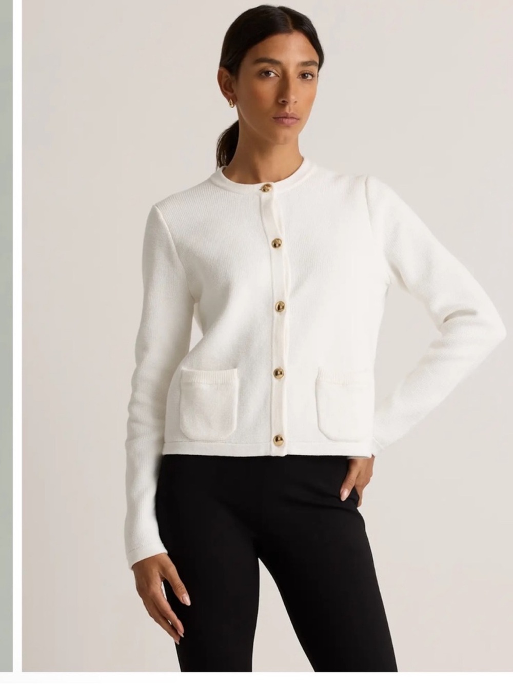 Quince 100% Organic Cotton Sweater Jacket Ivory Lady Jacket Sz M - Picture 1 of 6